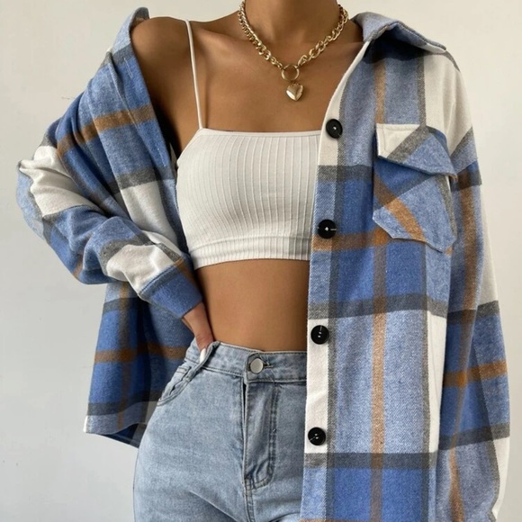 New plaid button down long sleeve Shacket jacket - Picture 5 of 5
